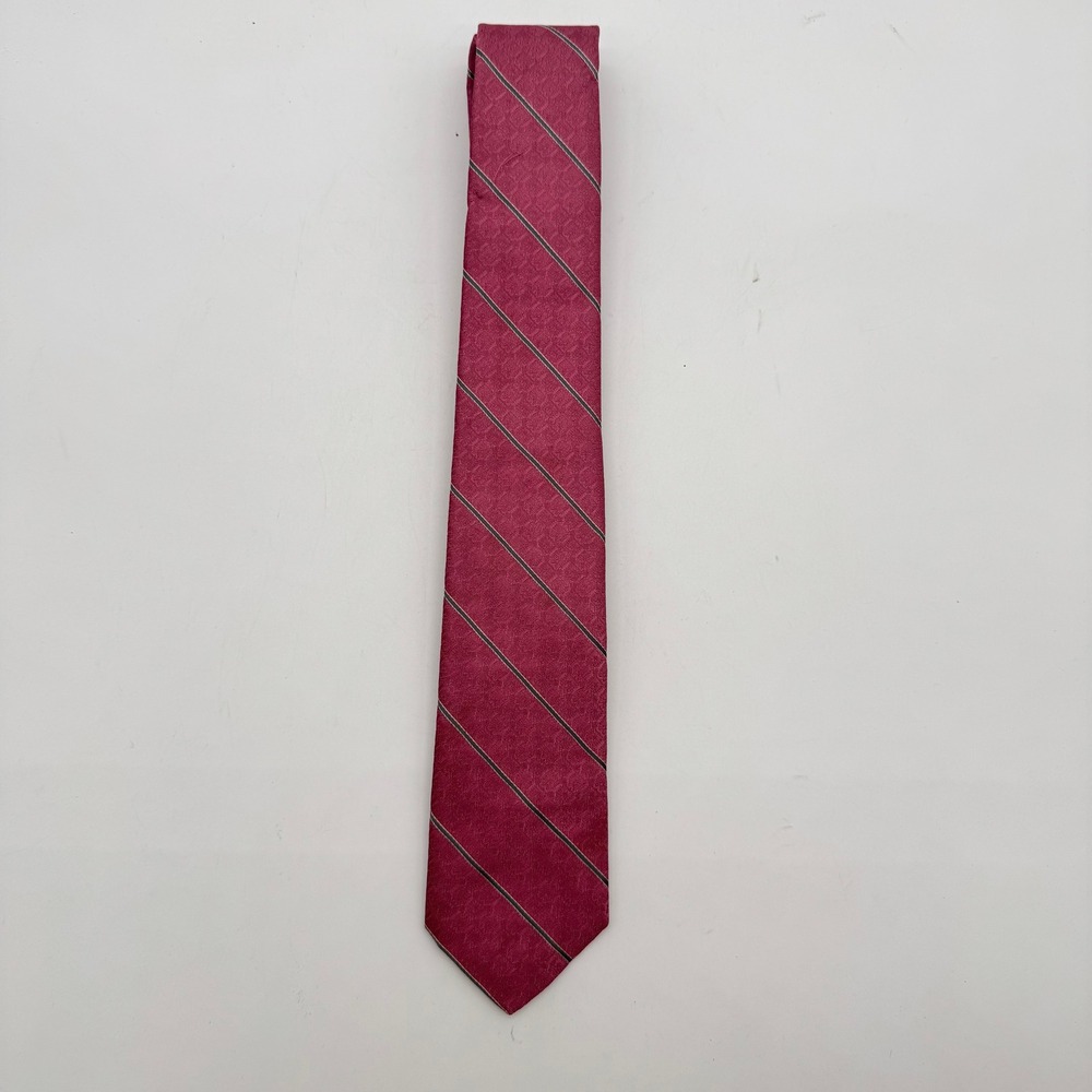Geoffrey Beene Men's Necktie Burgundy Gray Striped Silk Blend Made in USA